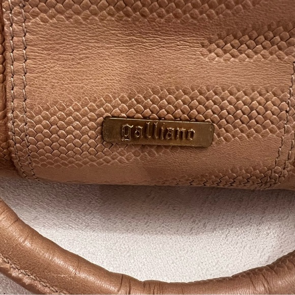$600 Vintage GAILLIANO (w Hologram Tag) Tan Leather Bag w Gold Tags - Picture 10 of 16